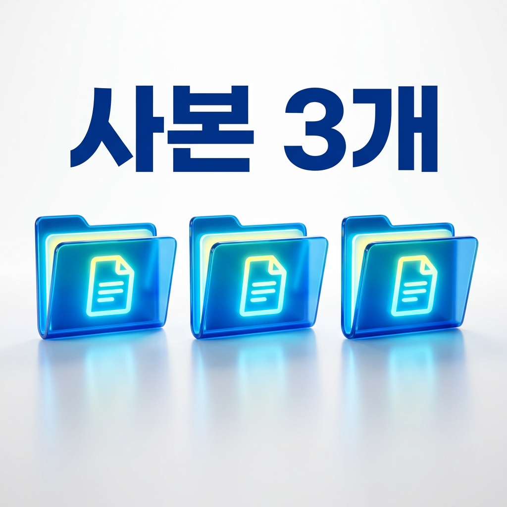 노트북과 외장하드, 클라우드 아이콘으로 표현한 3중 백업 개념