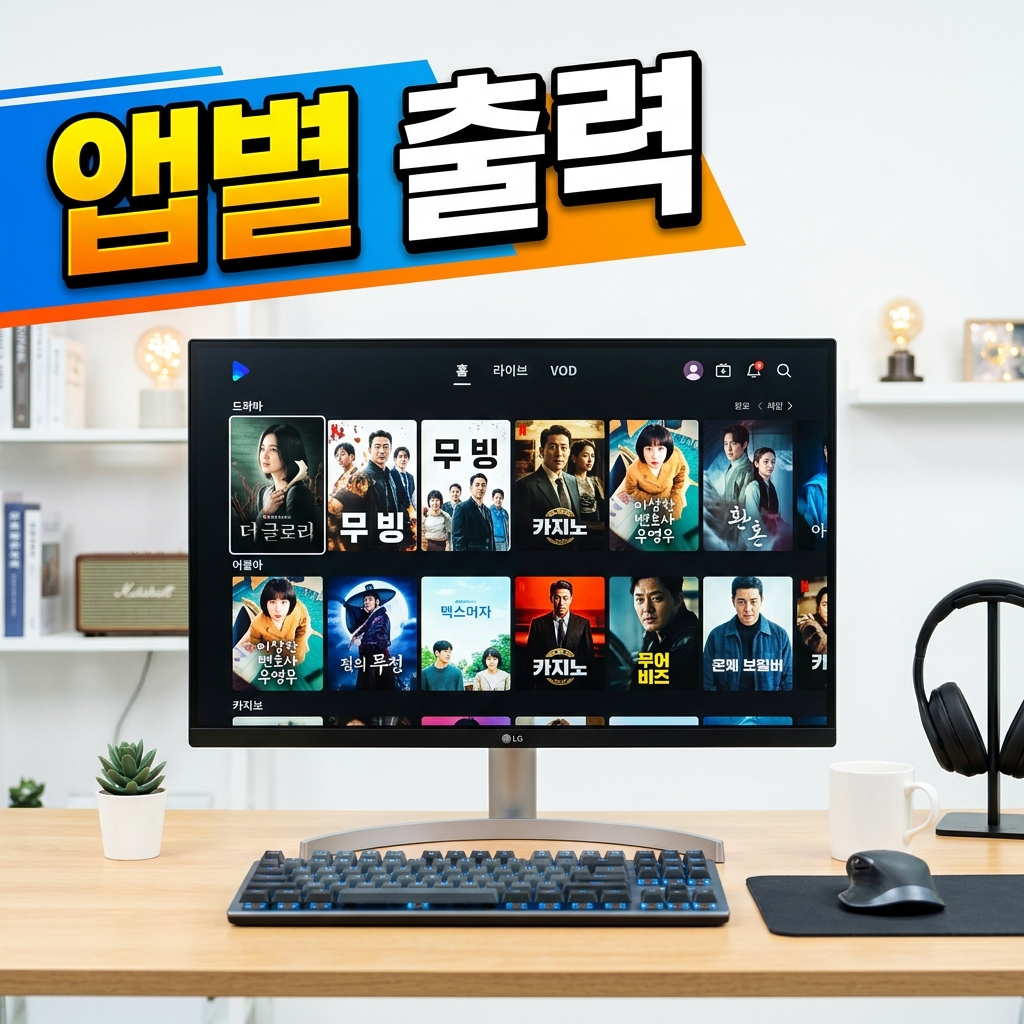 윈도우 소리 설정 고급 화면에서 앱별 출력 장치를 선택하는 모습