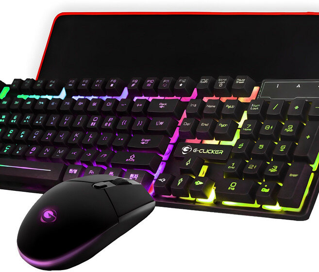 지클릭커 키보드 마우스 + 패드 세트, GMK-210X, 혼합색상, 일반 실제 판매 상품 이미지