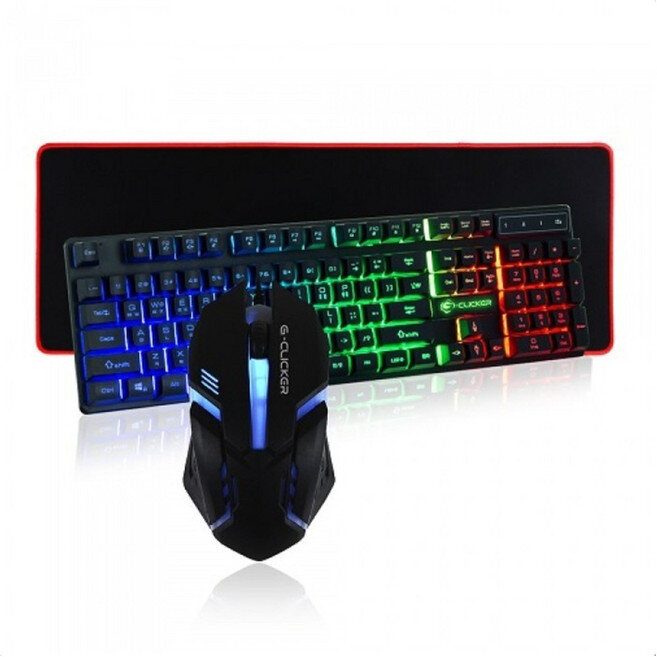 지클릭커 게이밍 키보드 마우스 GMK-180 With 장패드 파스텔톤 노 실제 판매 상품 이미지