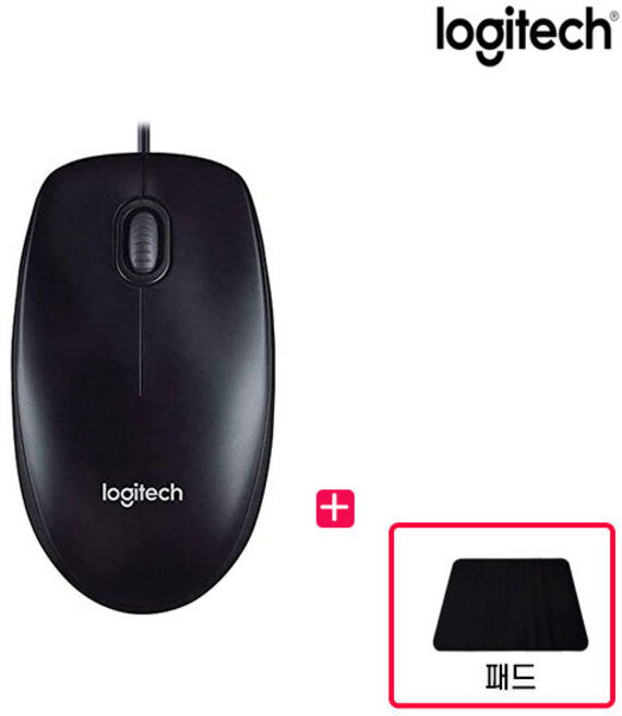로지텍코리아 M90 + 마우스패드 사무용 저렴한 USB 유선마우스, 블랙 실제 판매 상품 이미지