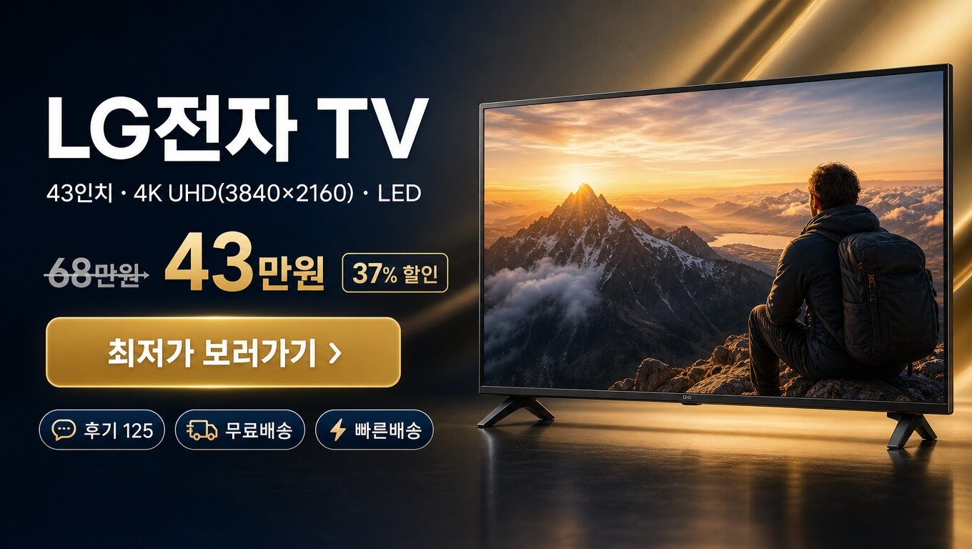 LG전자 43인치 TV 최저가 보러가기 배너