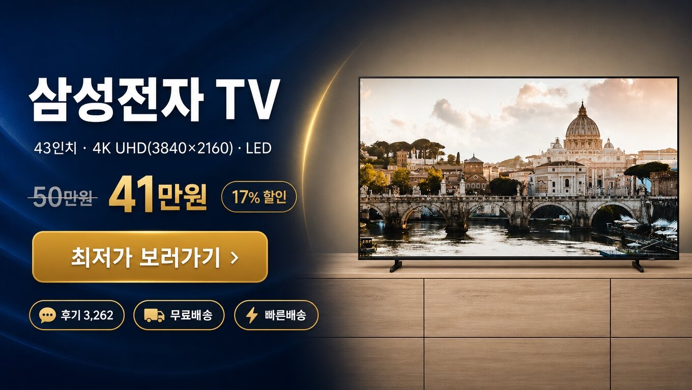 삼성전자 43인치 TV 최저가 보러가기 배너
