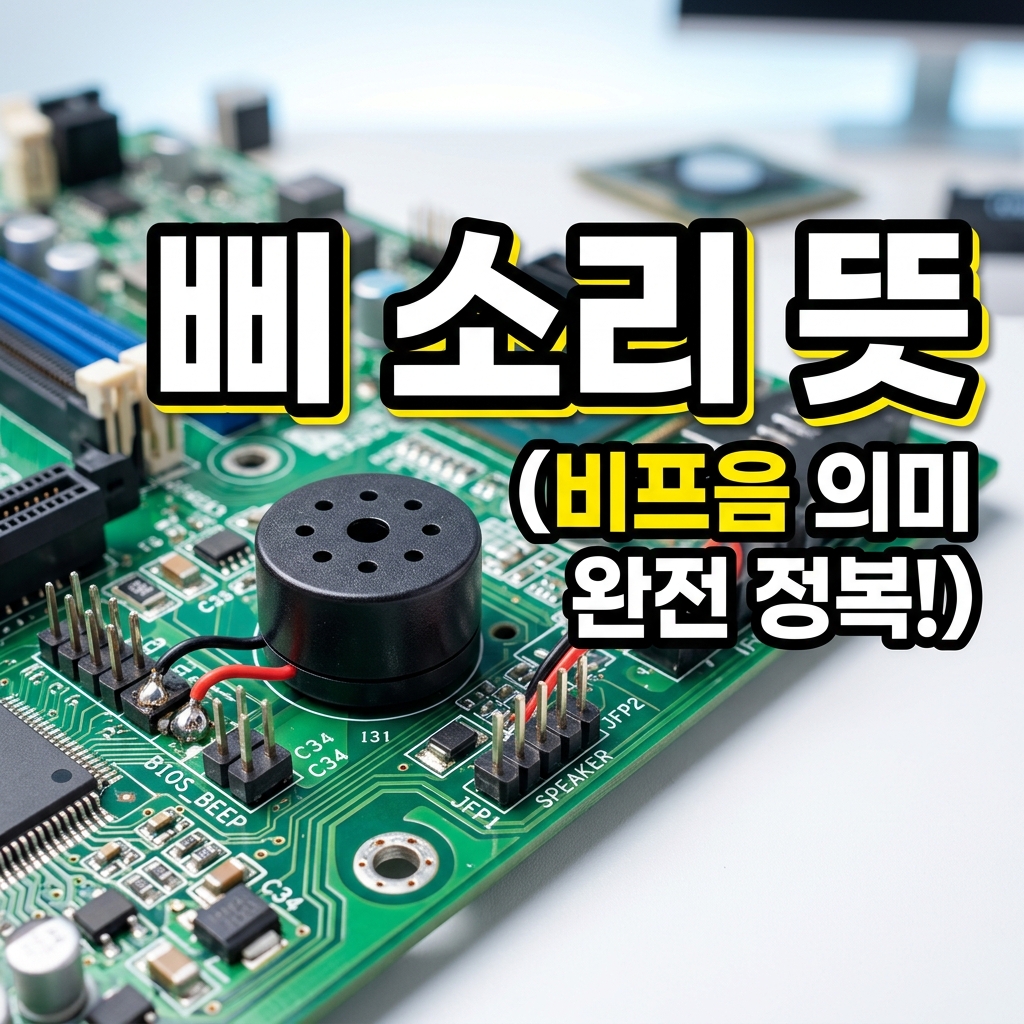 메인보드에 장착된 작은 내부 부저 스피커 근접 사진