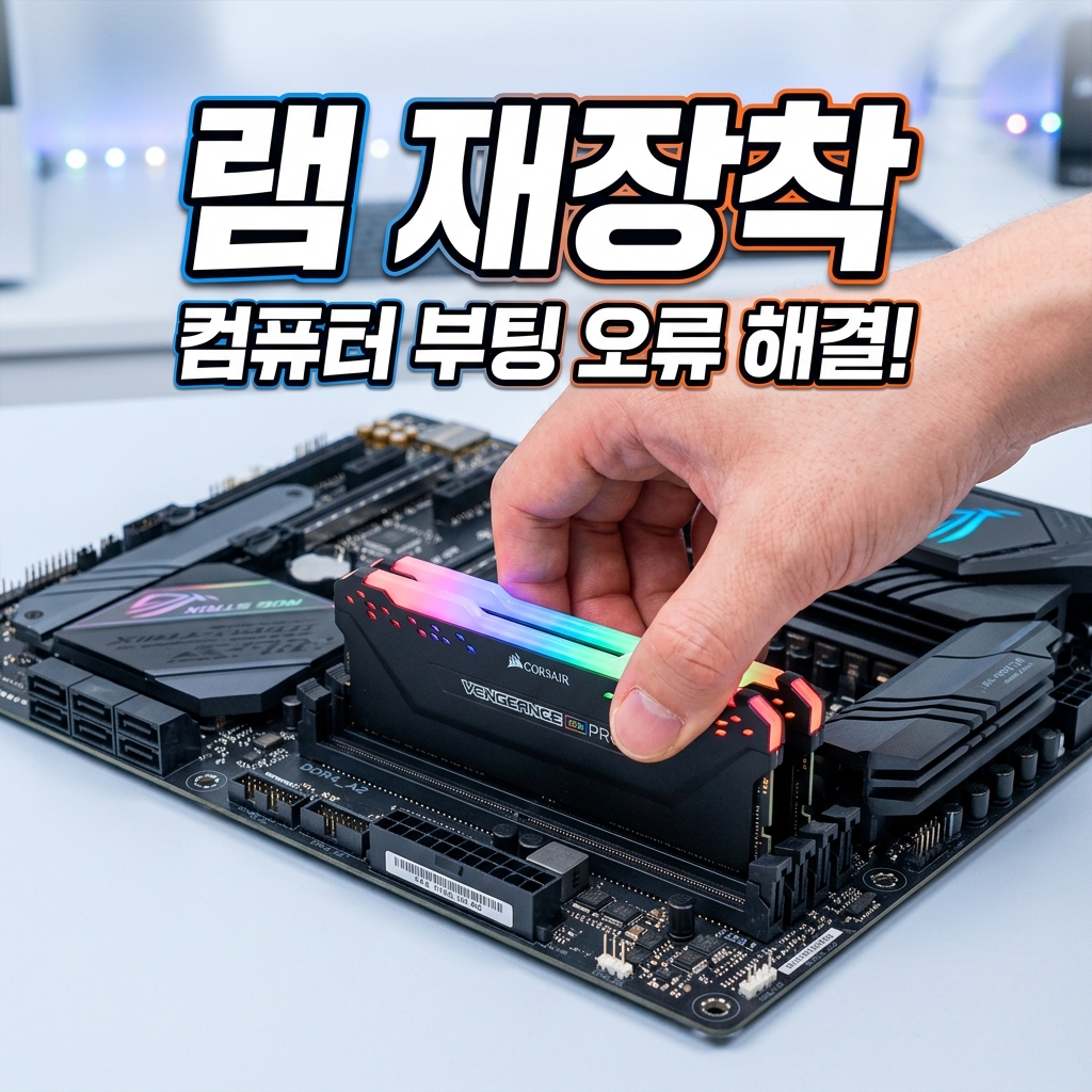 메인보드 슬롯에 램을 다시 장착하는 손