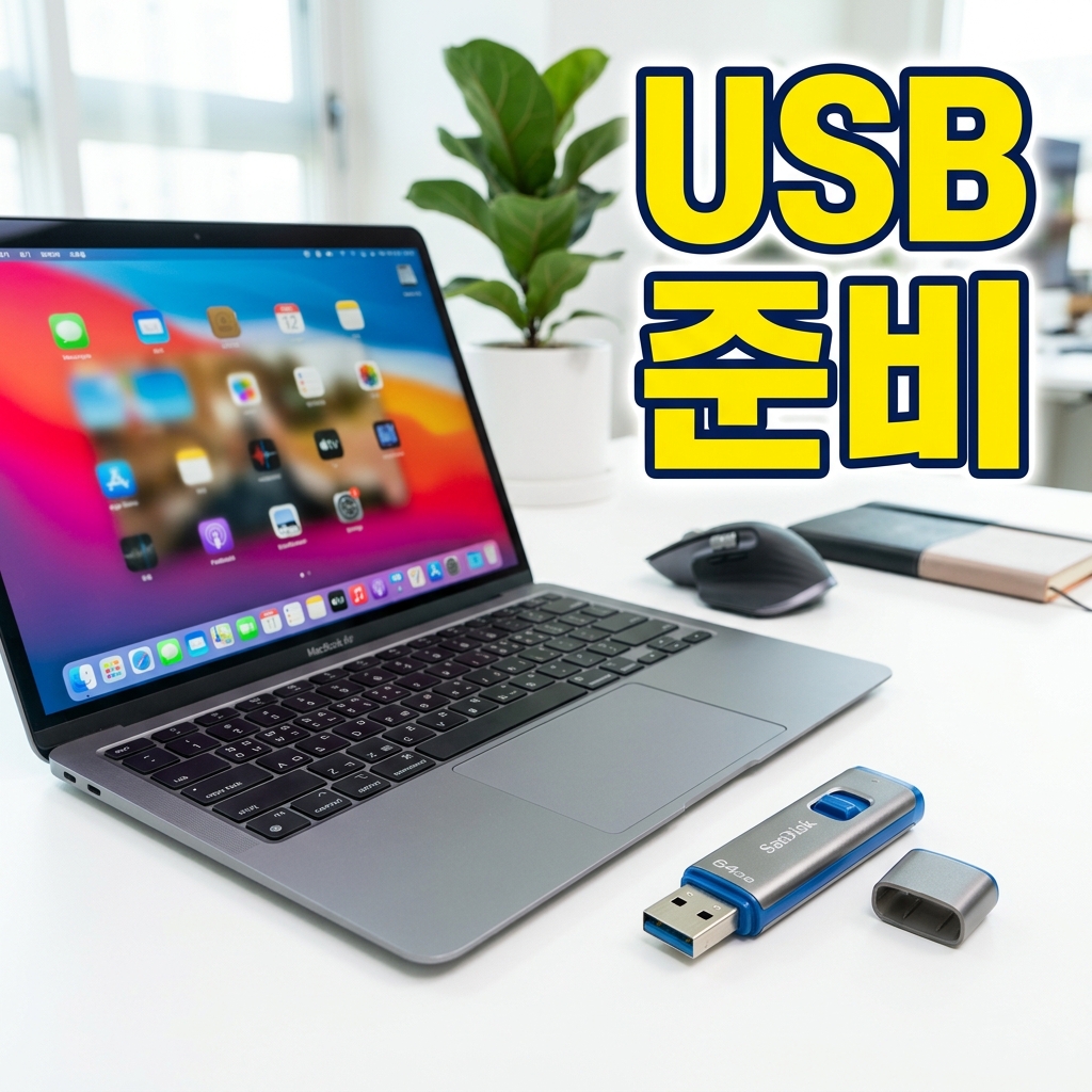 노트북에 USB 메모리를 꽂고 윈도우 미디어 만들기 도구를 실행해 설치 미디어를 제작하는 모습