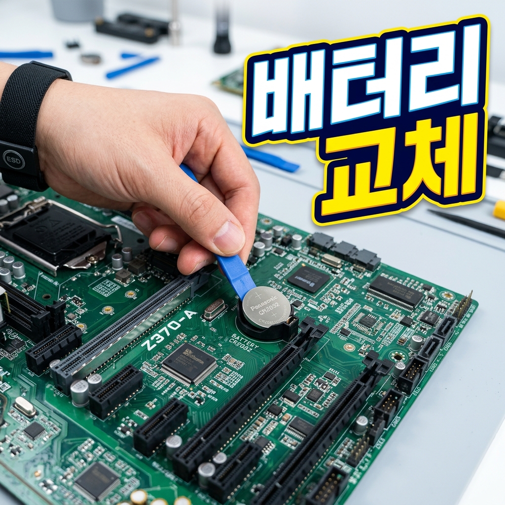 교체 후 부팅한 BIOS 설정 화면에서 날짜와 시간을 다시 맞추는 모습