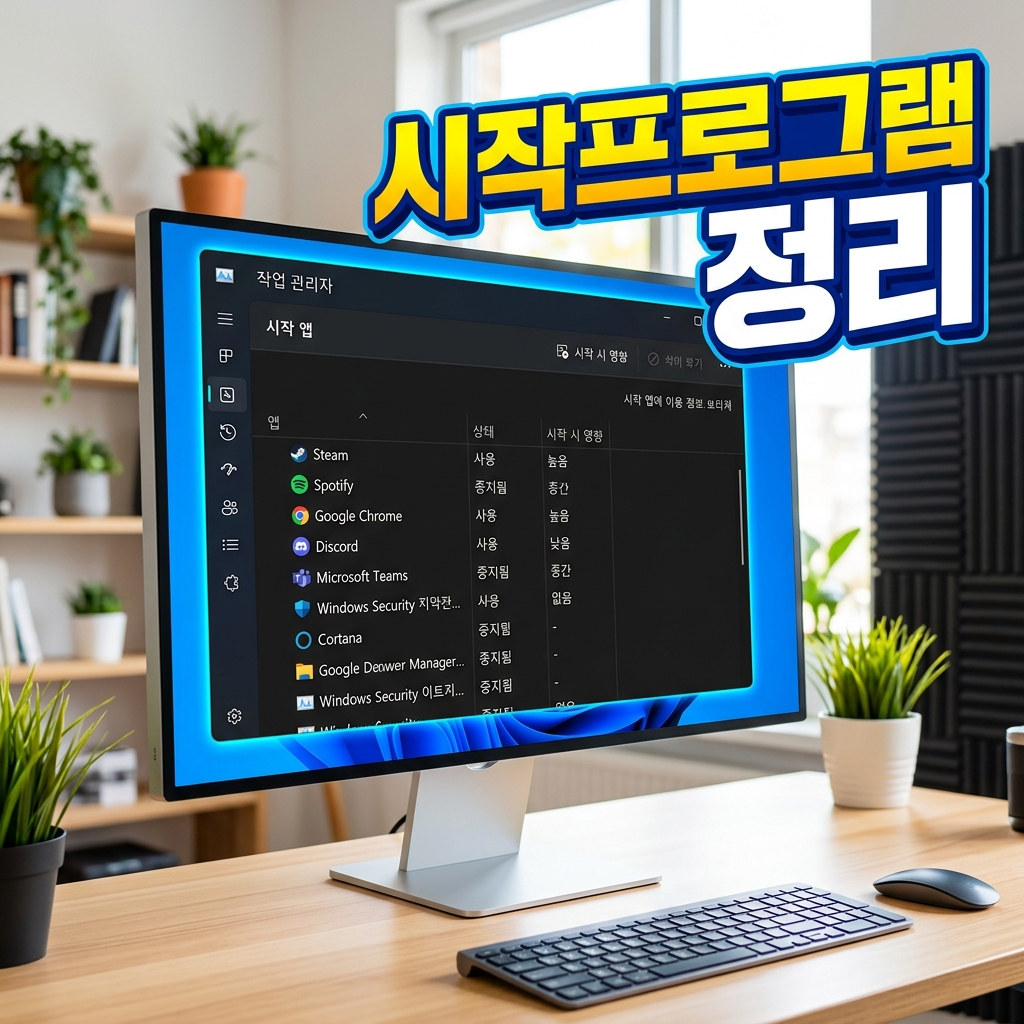 윈도우 작업 관리자의 시작 프로그램 탭에서 자동 실행 앱 목록을 확인하는 화면