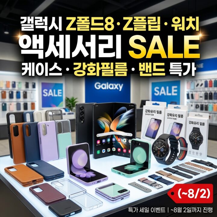 갤럭시 Z폴드8·Z플립8·워치 액세서리 SALE — 케이스·강화필름·밴드 특가 (~8/2)