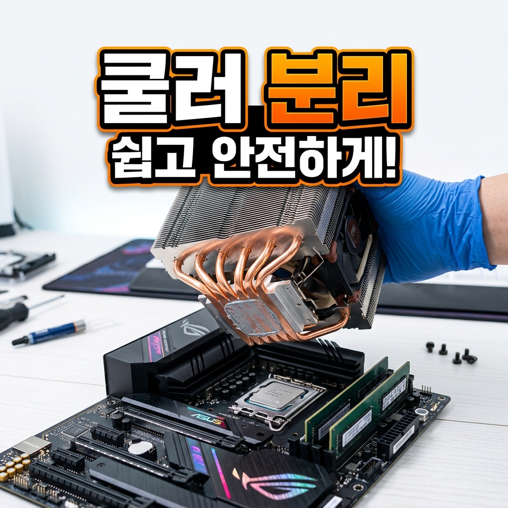 구리 히트파이프가 달린 CPU 쿨러 히트싱크 바닥면 클로즈업