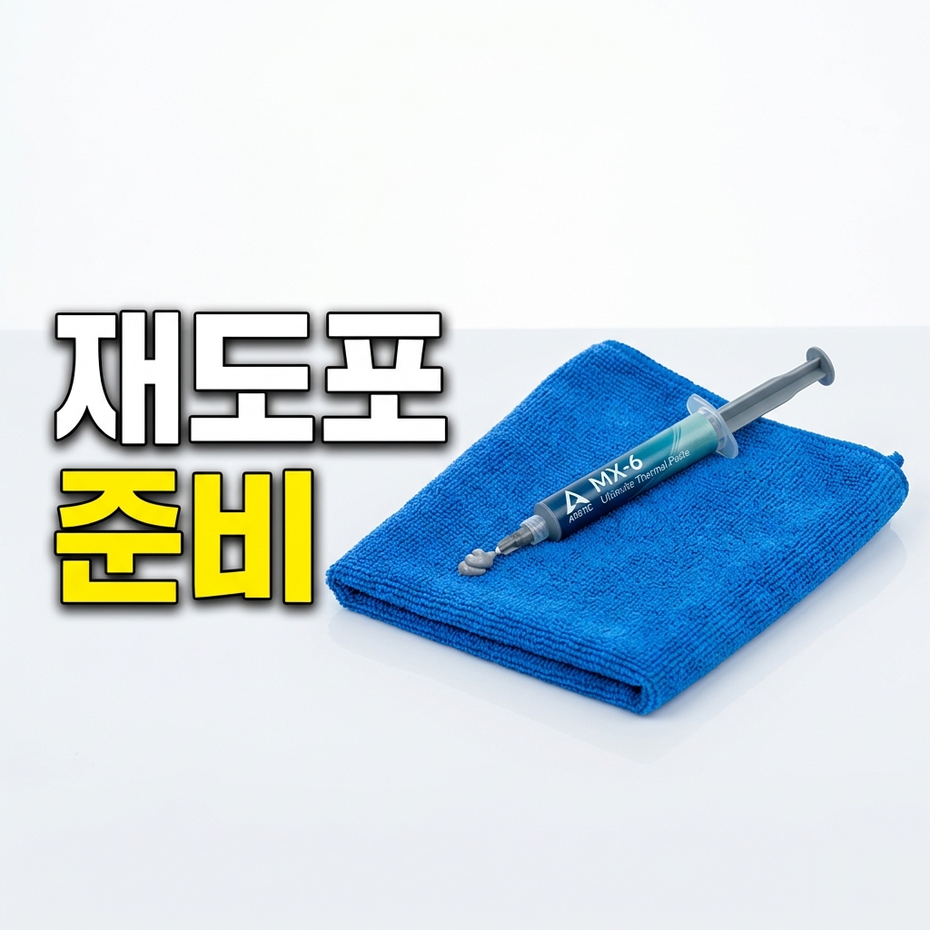 흰 테이블 위에 놓인 써멀구리스 주사기와 극세사 천, 이소프로필 알코올