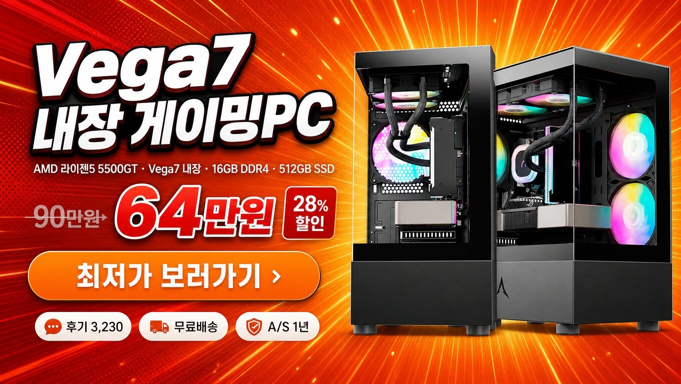 [왕가PC] 게이밍 데스크탑 라이젠5 5500GT WX02 최저가 보러가기 배너
