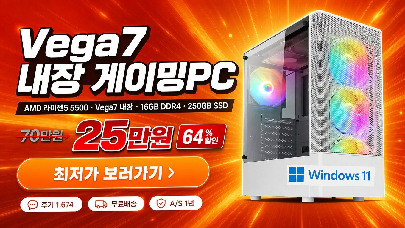 바른컴퓨터 게이밍 조립PC 사무용 AMD VEGA 최저가 보러가기 배너