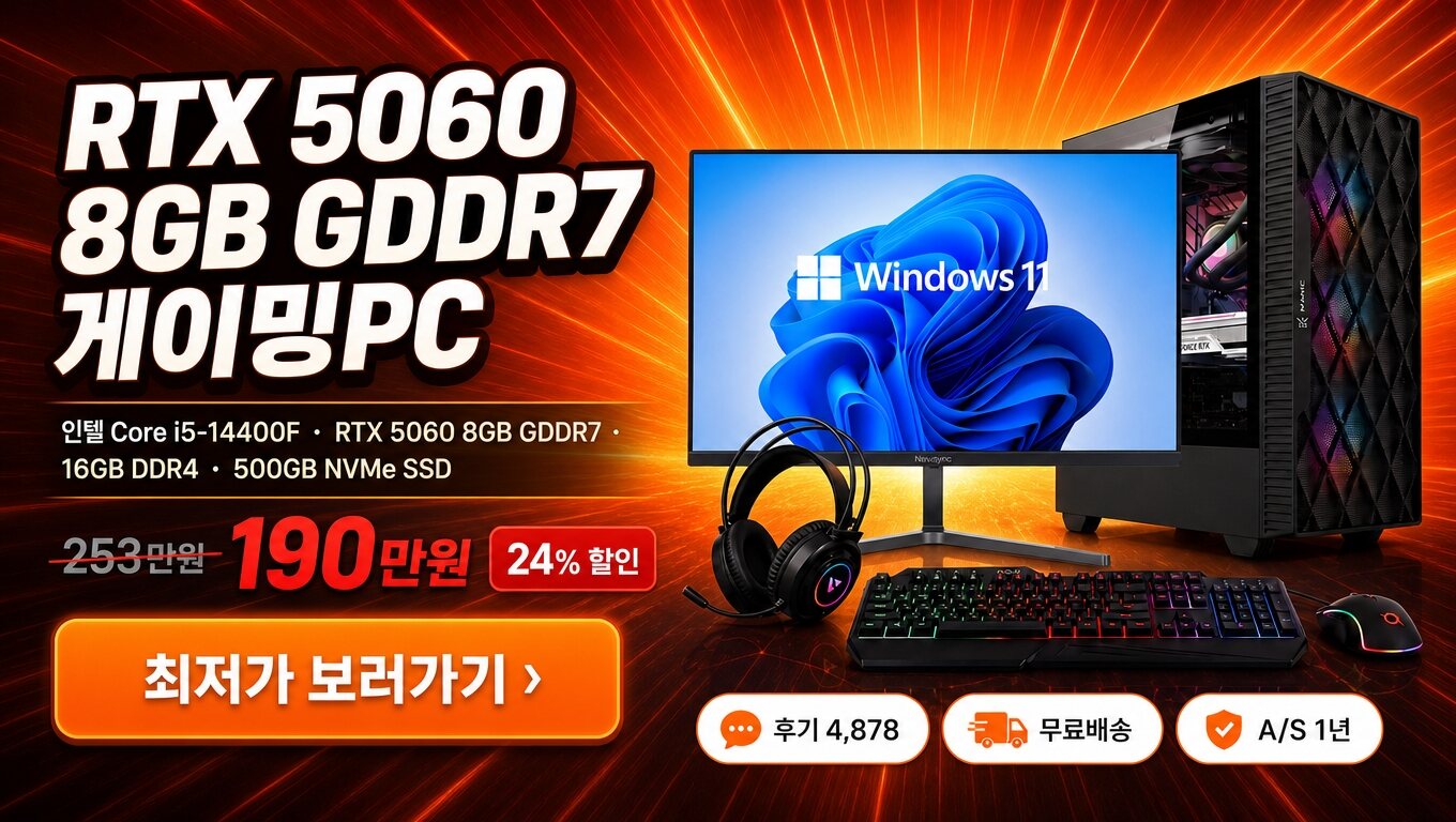피씨오브플레이어 게이밍 조립컴퓨터 올인원 풀세트 RTX 5060 최저가 보러가기 배너