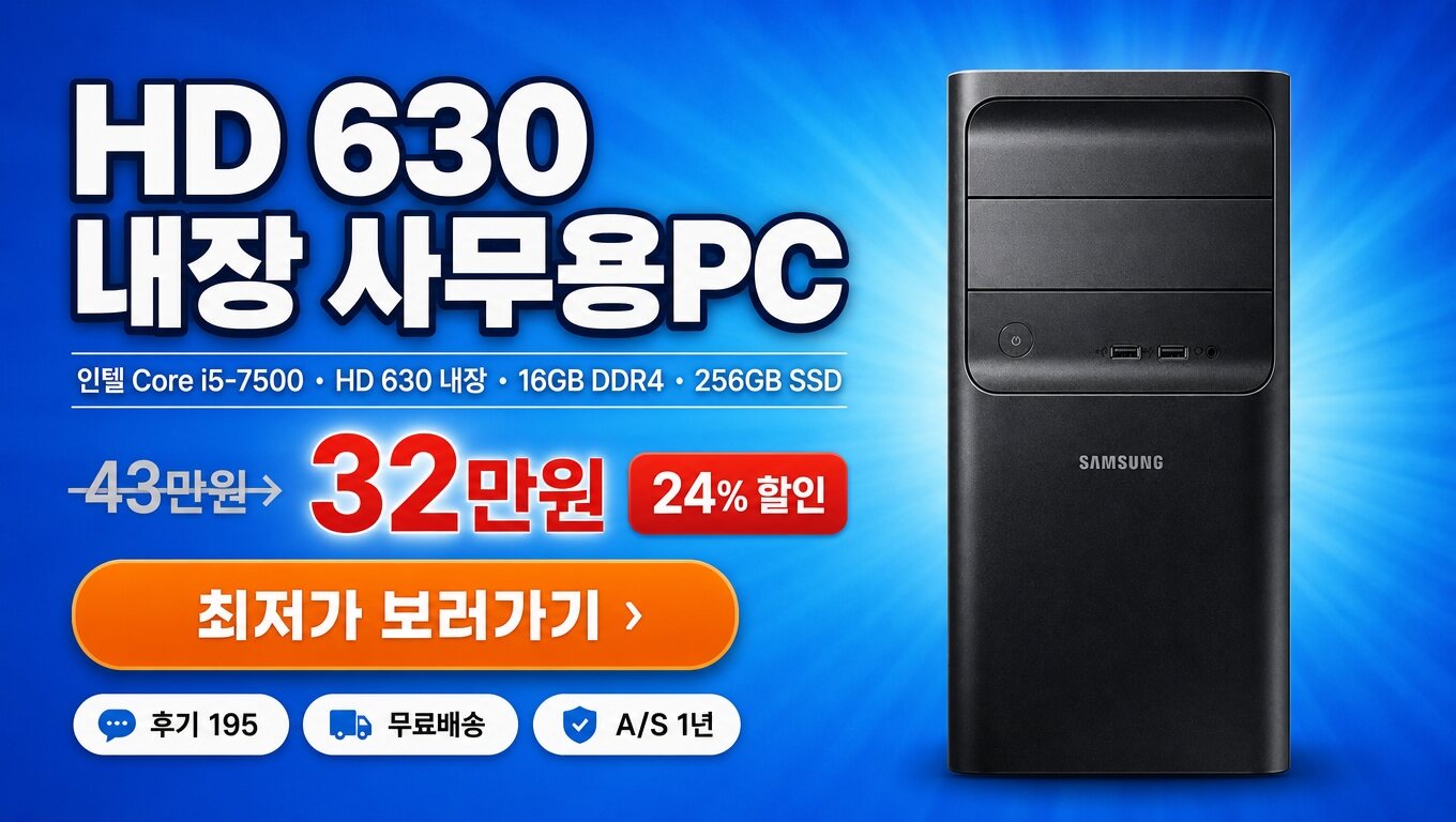 컴퓨터본체 7세대 I5 컴존 미들 WIN11 본체+무선키마 최저가 보러가기 배너