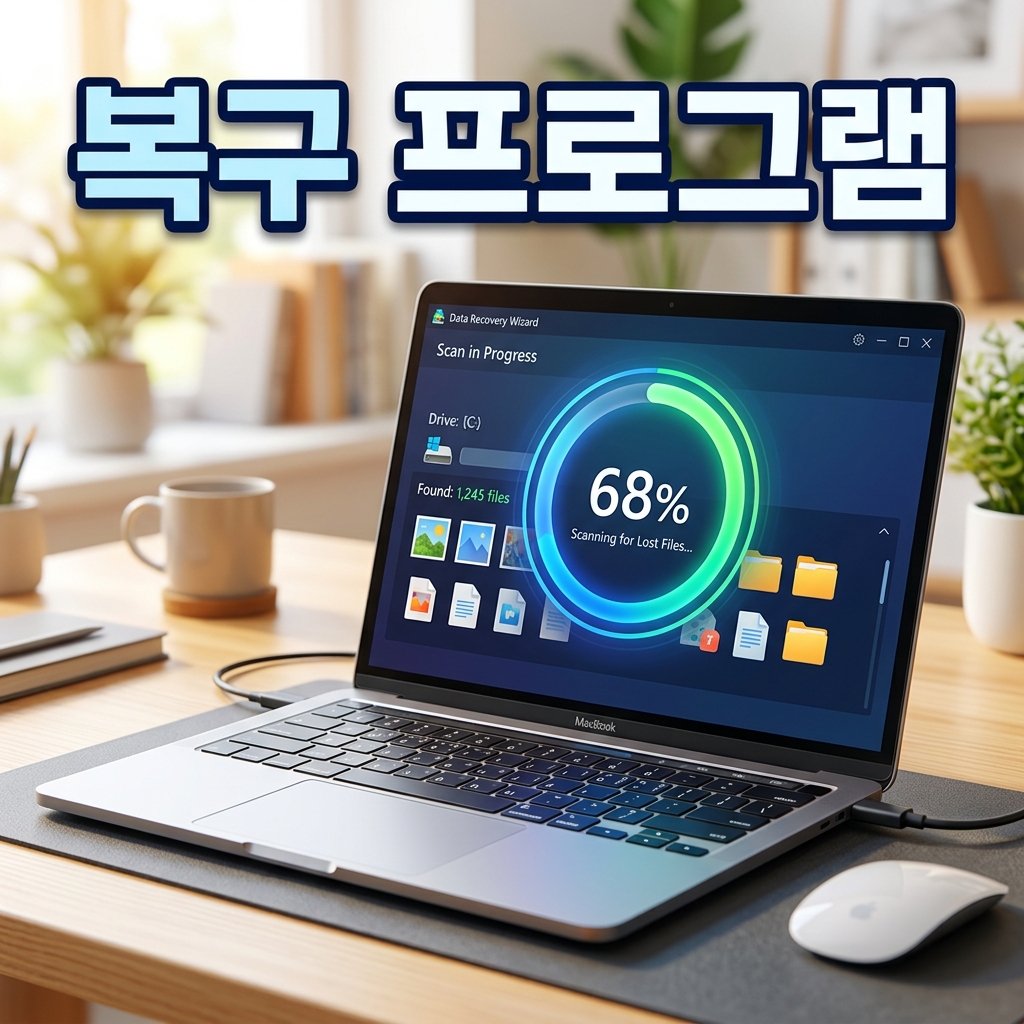 복구 프로그램이 드라이브를 스캔해 삭제된 파일 목록을 보여주는 화면을 표현한 이미지
