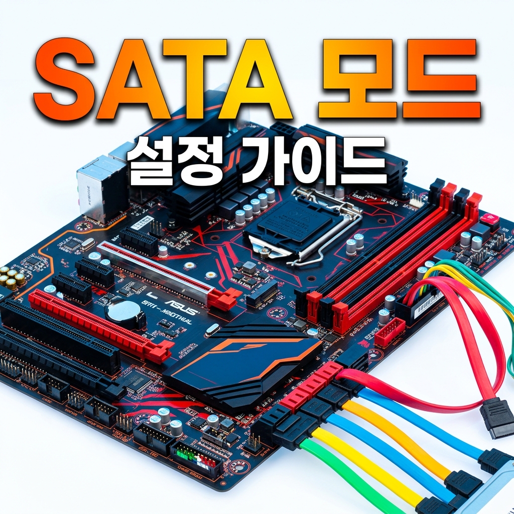 메인보드에 SATA 케이블이 연결된 모습으로 SATA 컨트롤러 드라이버 점검을 상징하는 이미지