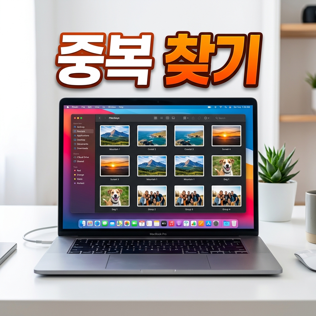 중복 파일 검색 프로그램이 파일 목록을 스캔하며 같은 내용을 묶는 화면을 표현한 이미지