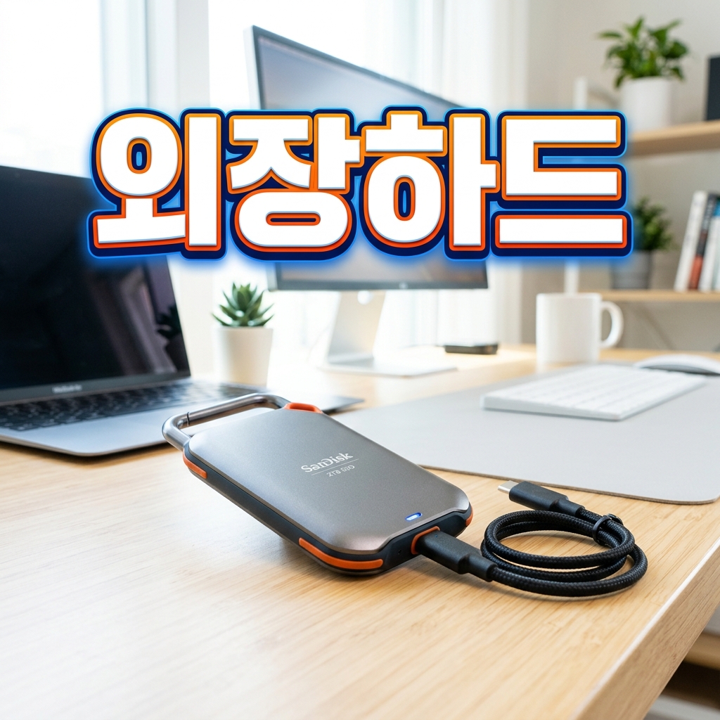 노트북에 연결된 외장하드와 백업 폴더 화면