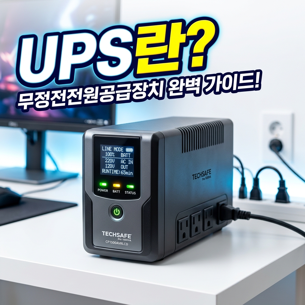 책상 아래 PC 본체와 공유기에 연결된 가정용 UPS