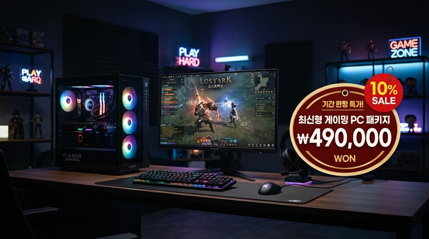 게이밍컴퓨터 조립PC 화이트 3번 i5-8500 WIN11 가격 배너 — 490,000원 특가