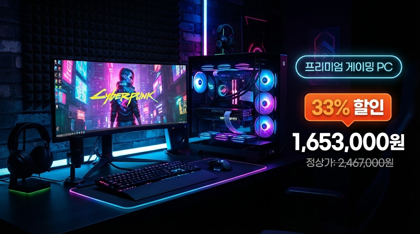 보아스컴퓨터 게이밍PC i5-14400F RTX 5060 32G 가격 배너 — 1,653,000원 특가