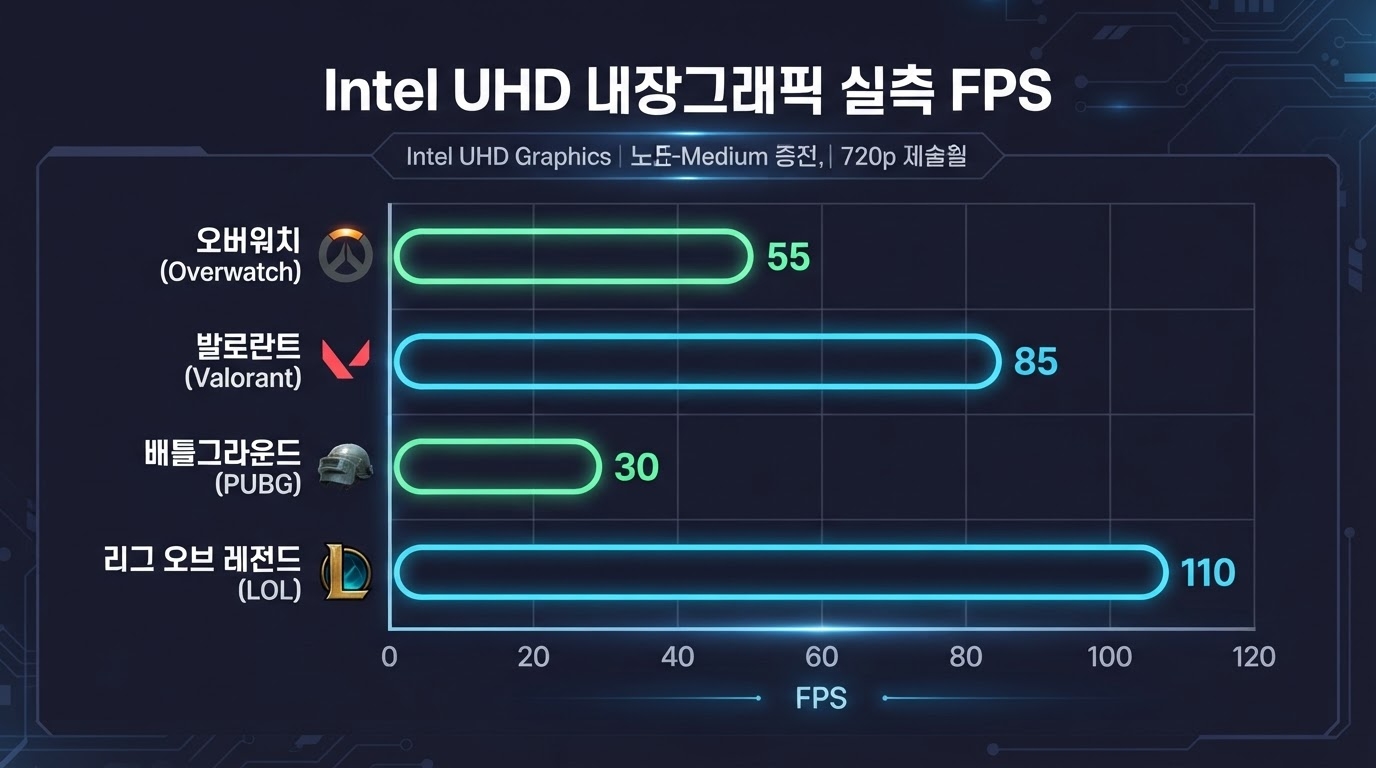 Intel UHD 내장그래픽 게임별 실측 FPS 차트 — FHD 기준