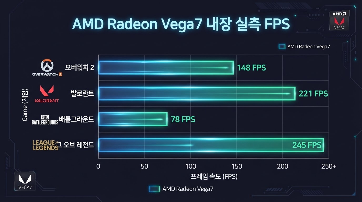 AMD Radeon Vega7 내장 게임별 실측 FPS 차트 — FHD 기준