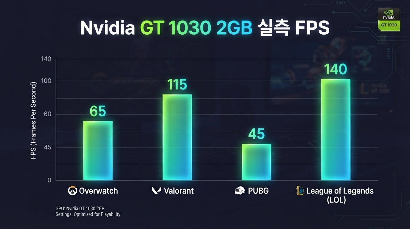 Nvidia GT 1030 2GB 게임별 실측 FPS 차트 — FHD 기준
