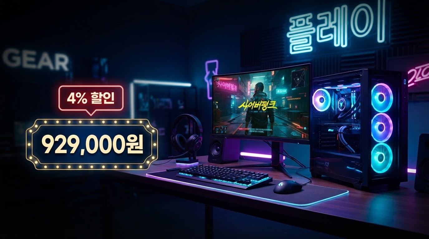 피오플 컴퓨터 게이밍 고사양 조립PC 게이밍02번+ 가격 배너 — 929,000원 특가