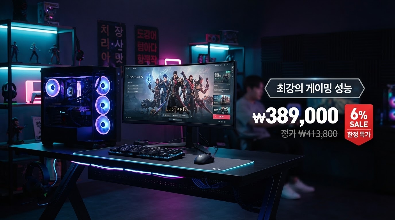 게이밍컴퓨터 조립PC 블랙 2번 i5-6500 WIN11 가격 배너 — 389,000원 특가