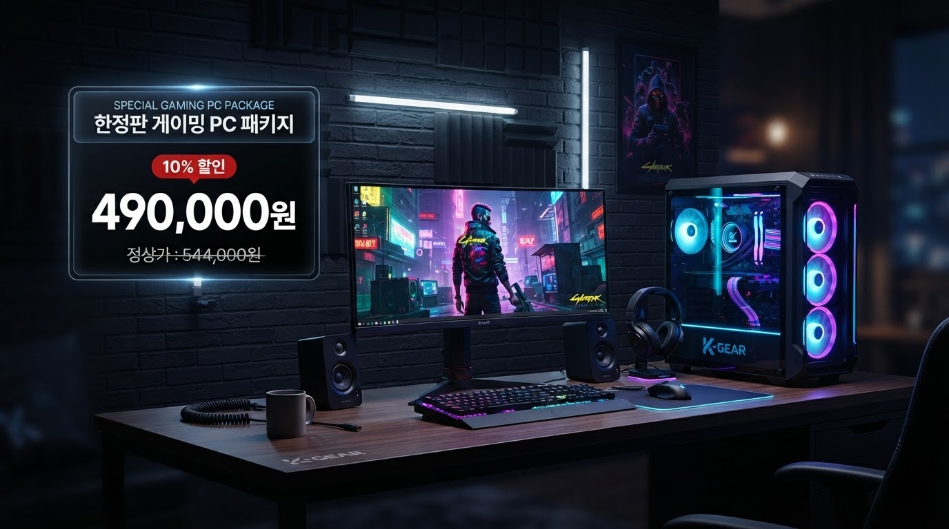 게이밍컴퓨터 조립PC 화이트 3번 고급 i5-8500 가격 배너 — 490,000원 특가