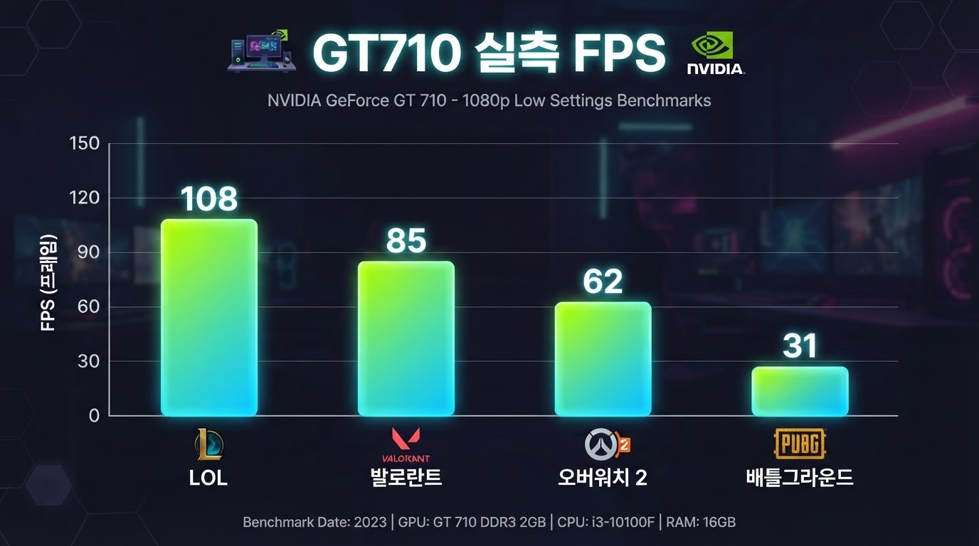 GT710 게임별 실측 FPS 차트 — FHD 기준