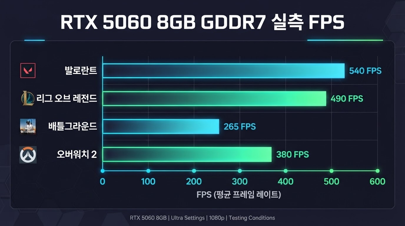 RTX 5060 8GB GDDR7 게임별 실측 FPS 차트 — FHD 기준