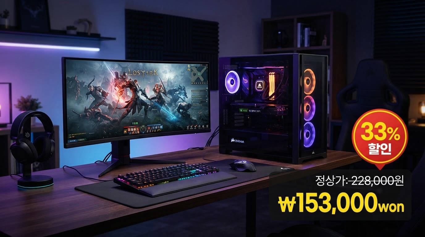 조립컴퓨터 게이밍PC 사무용1번 롤 오버워치 가격 배너 — 153,000원 특가