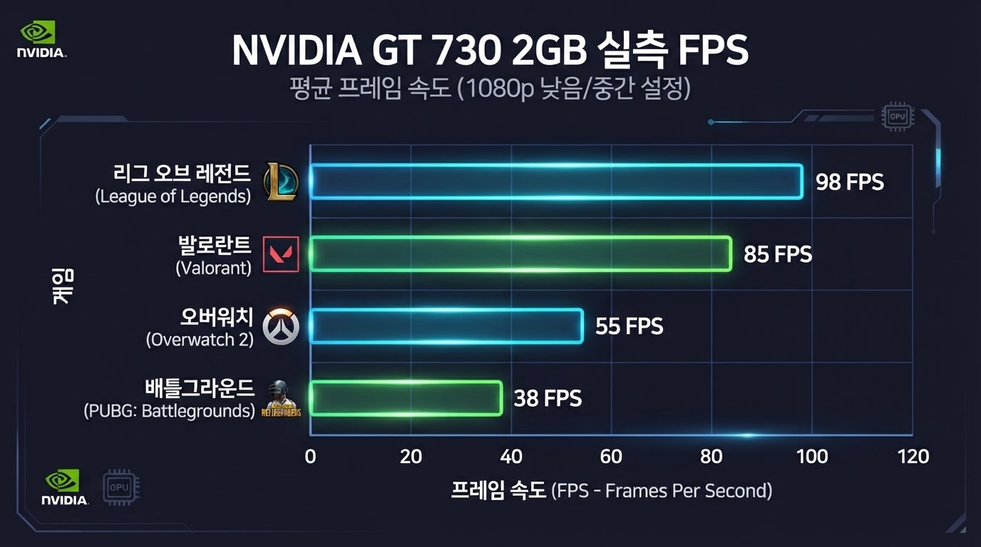 Nvidia GT 730 2GB 게임별 실측 FPS 차트 — FHD 기준