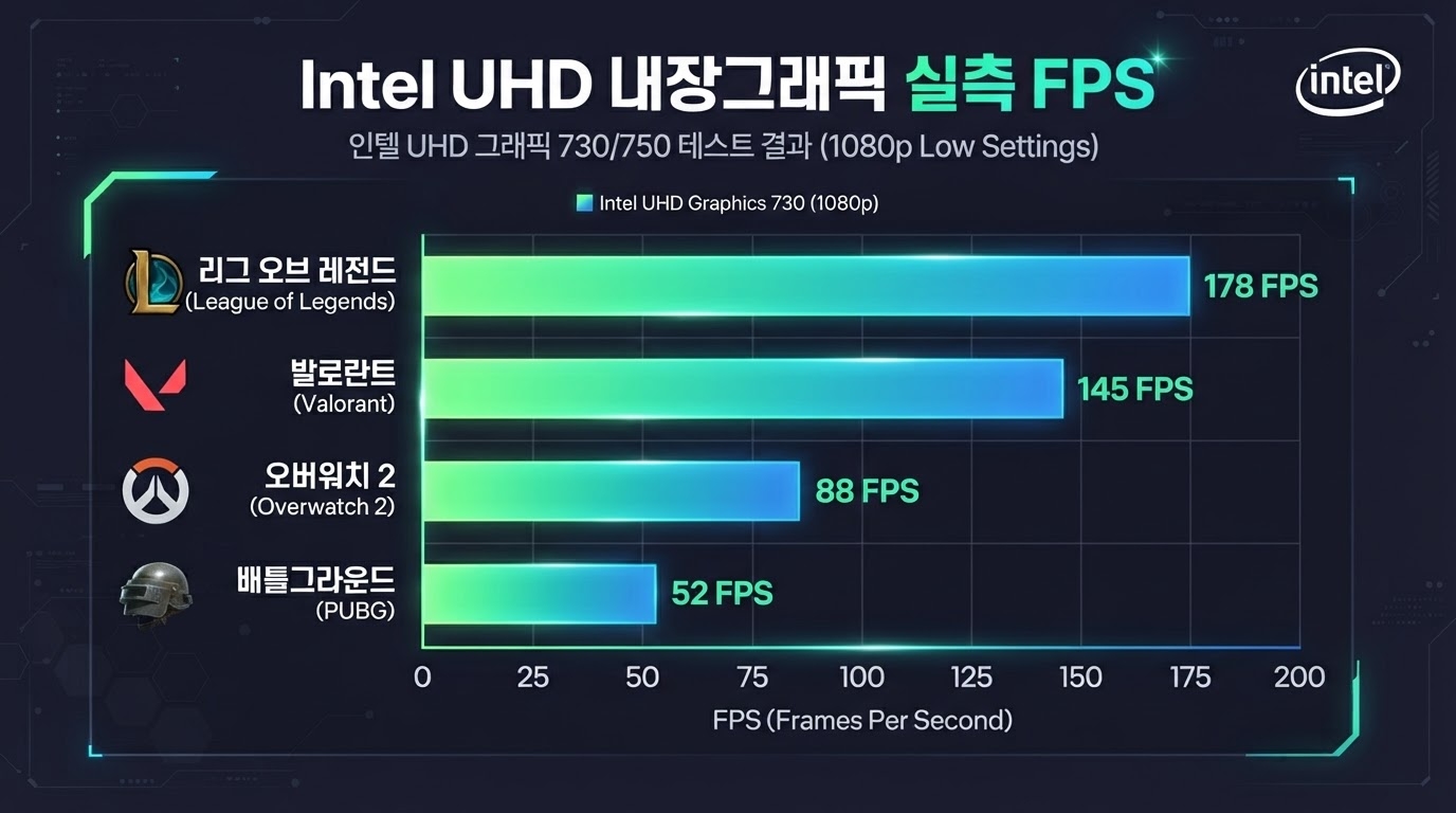 Intel UHD 내장그래픽 게임별 실측 FPS 차트 — FHD 기준
