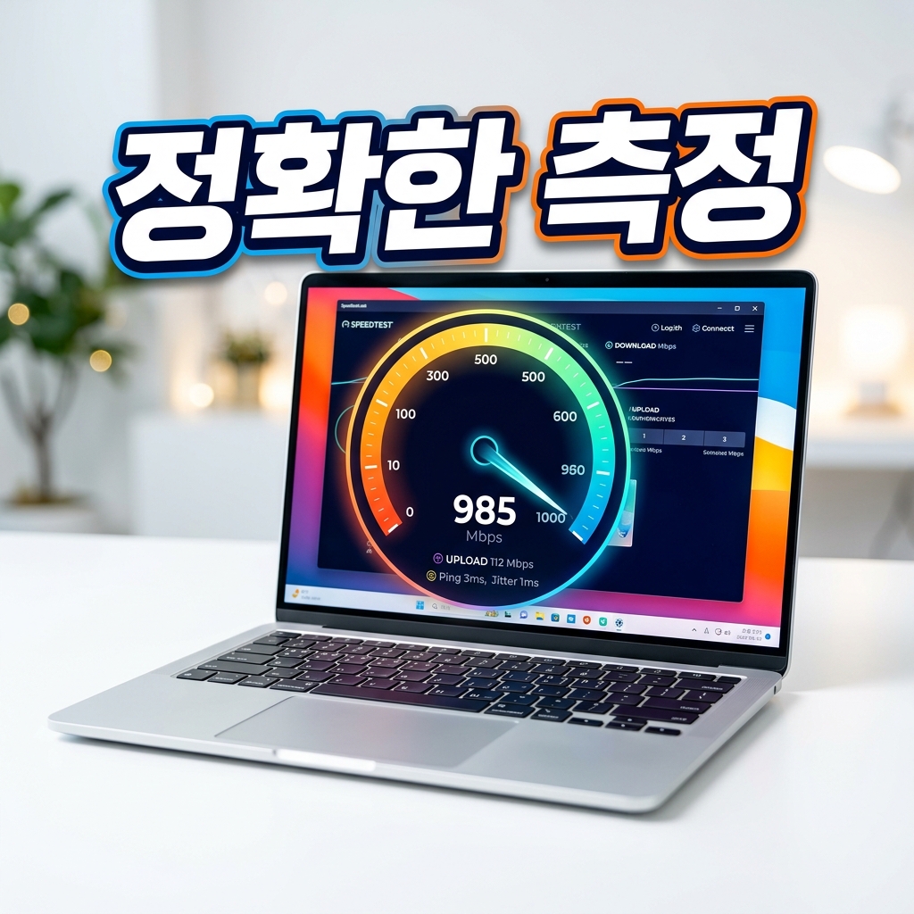 속도 측정 결과에 표시된 다운로드·업로드·핑·지터 수치를 나타낸 화면