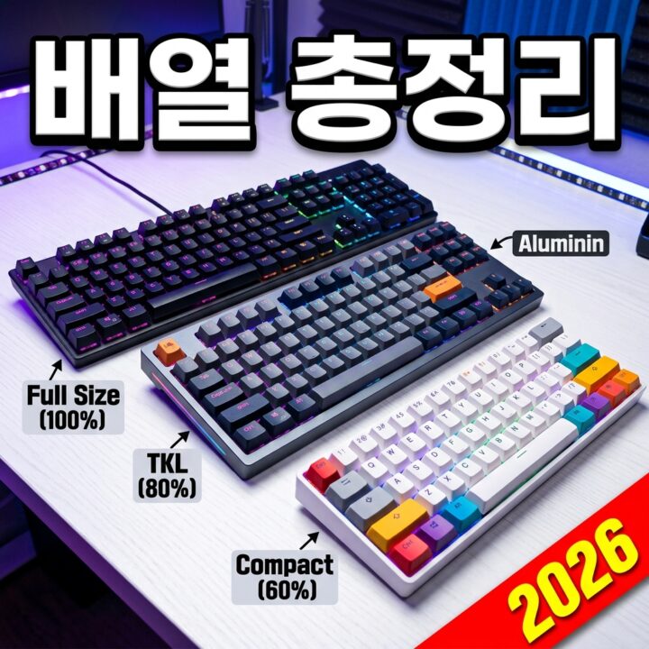 키보드 배열 완벽 가이드 — 풀배열·텐키리스·96%·75%·65%·60% 특징과 선택법