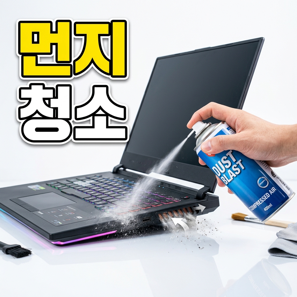 노트북 하판을 열어 CPU에 새 써멀 구리스를 도포하는 모습