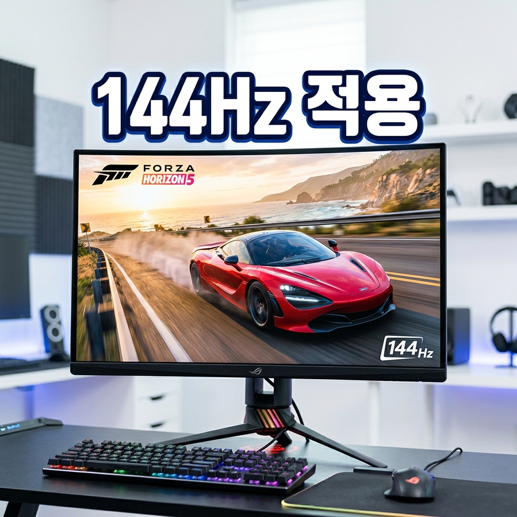 모니터 뒷면의 DisplayPort와 HDMI 입력 단자에 케이블을 연결하는 모습