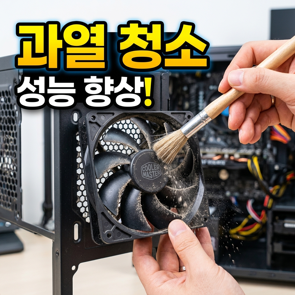 파워서플라이 내부와 팬에 먼지가 쌓여 과열을 유발하는 상태