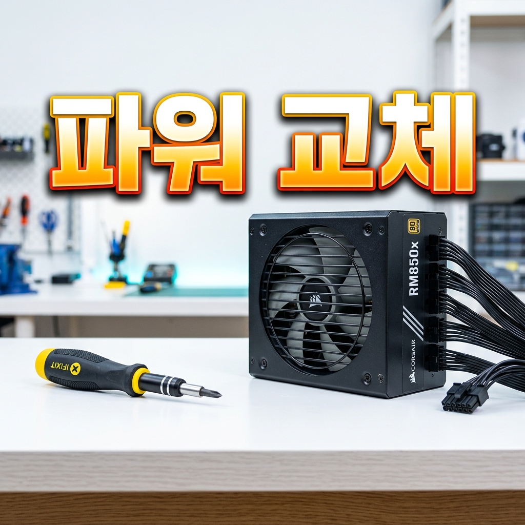 전원선을 분리한 뒤 전원 버튼을 길게 눌러 본체의 잔류 전하를 방전하는 모습