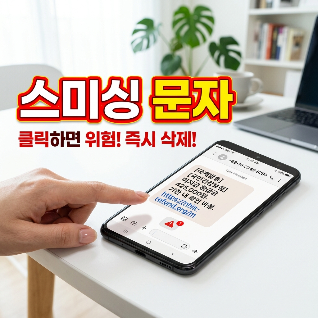 택배 배송 조회를 사칭한 스미싱 문자와 정상 문자를 나란히 비교해 보여주는 화면
