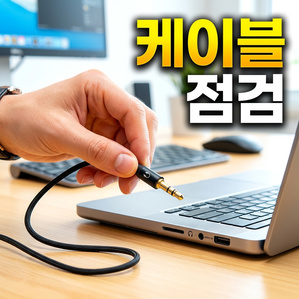 PC 뒷면 오디오 단자와 USB 2.0 포트, 전원 케이블 연결 위치를 보여주는 사진