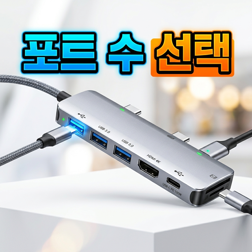 버스파워 USB 허브와 자체전원 어댑터가 연결된 허브 비교