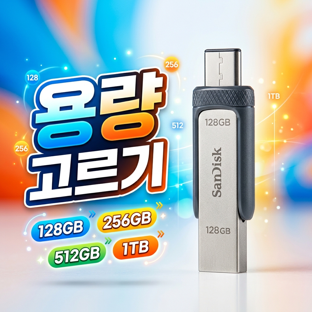 노트북 파란색 USB 3.2 포트에 꽂힌 여러 종류의 USB 메모리 비교