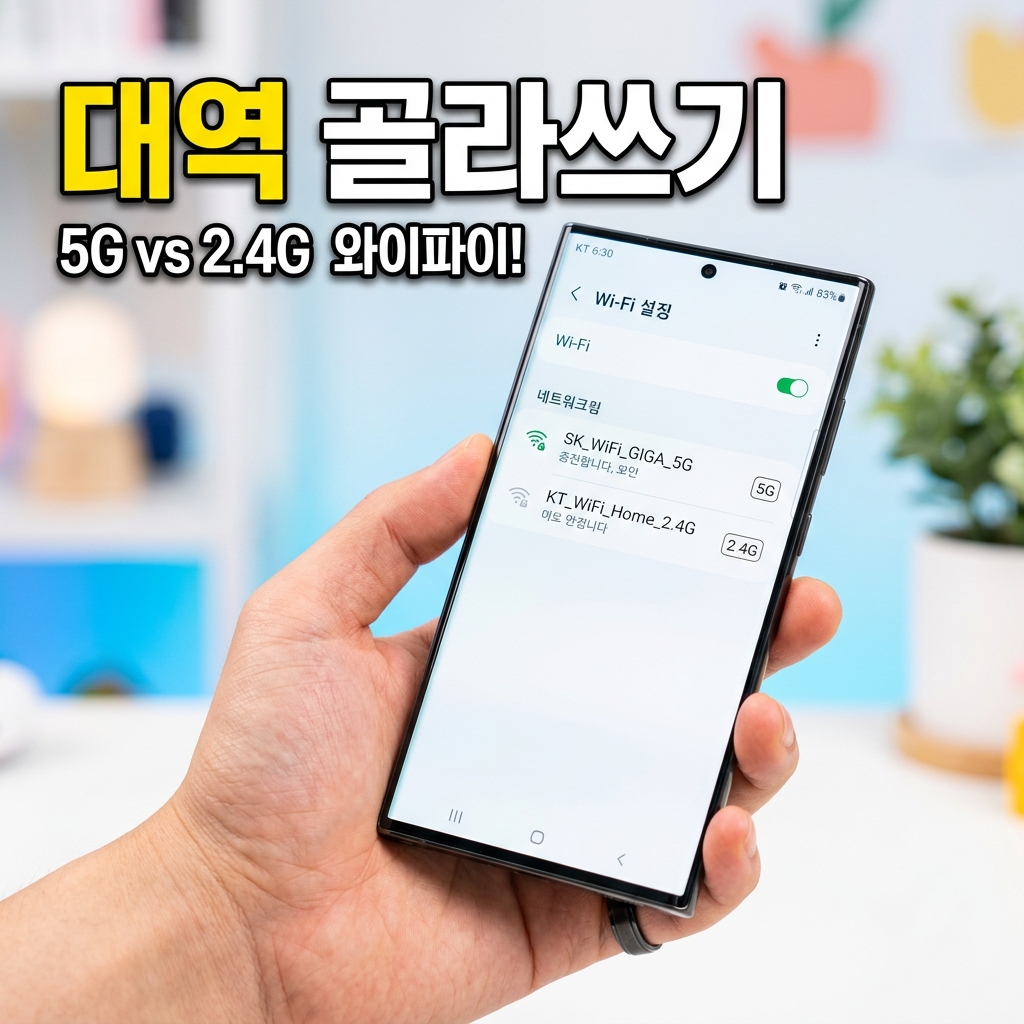 거실·안방·베란다 등 방마다 5GHz와 2.4GHz 중 어느 대역이 유리한지 표시한 집 평면도