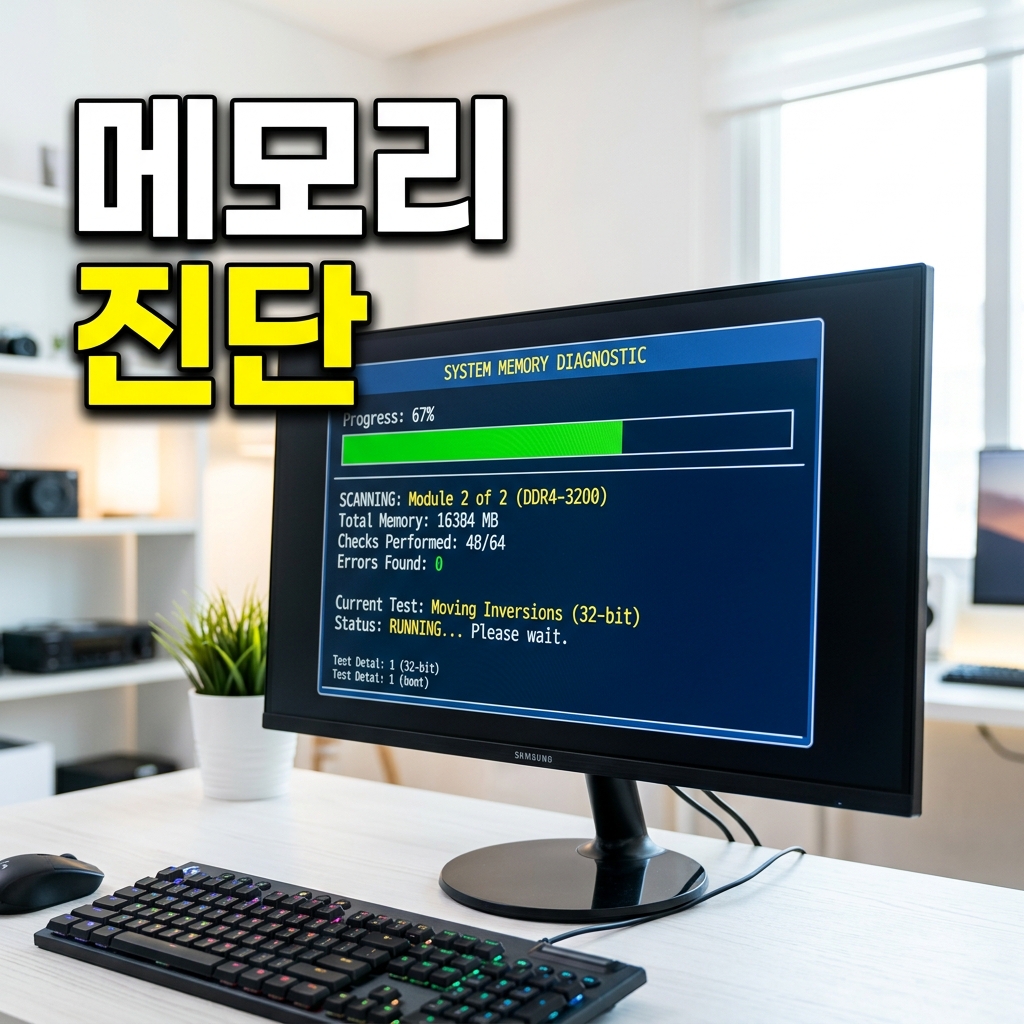 MemTest86가 USB 부팅 환경에서 여러 테스트 패턴으로 메모리를 검사하며 에러 카운트를 표시하는 화면