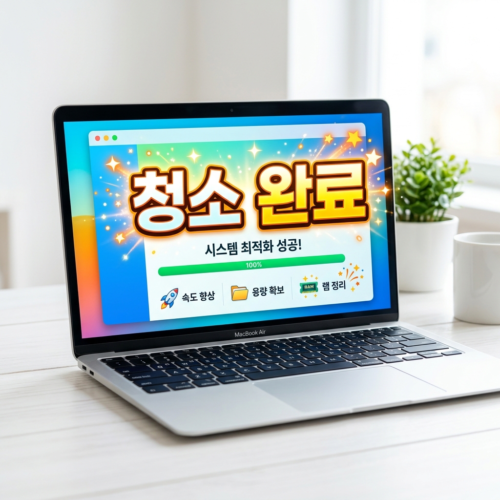 디스크 정리 도구에서 시스템 파일 정리로 업데이트 캐시 항목을 선택하는 화면